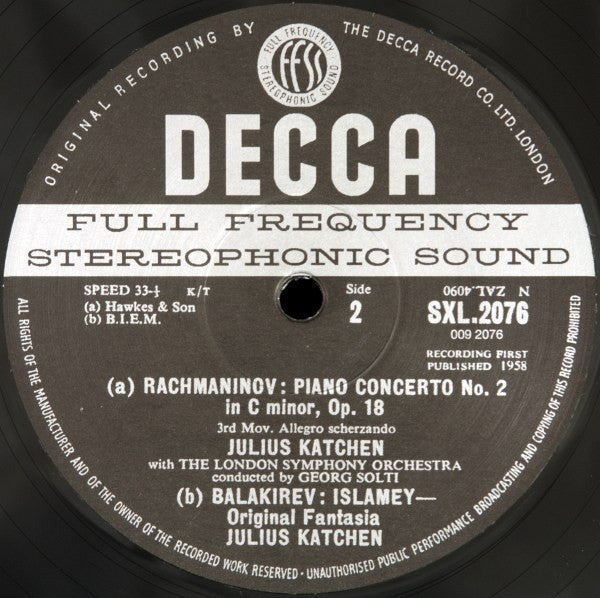 Sergei Rachmaninoff, Julius Katchen, London Symphony Orchestra, Georg Solti – Piano Concerto No. 2 LP vinyl record, image 5 of 10