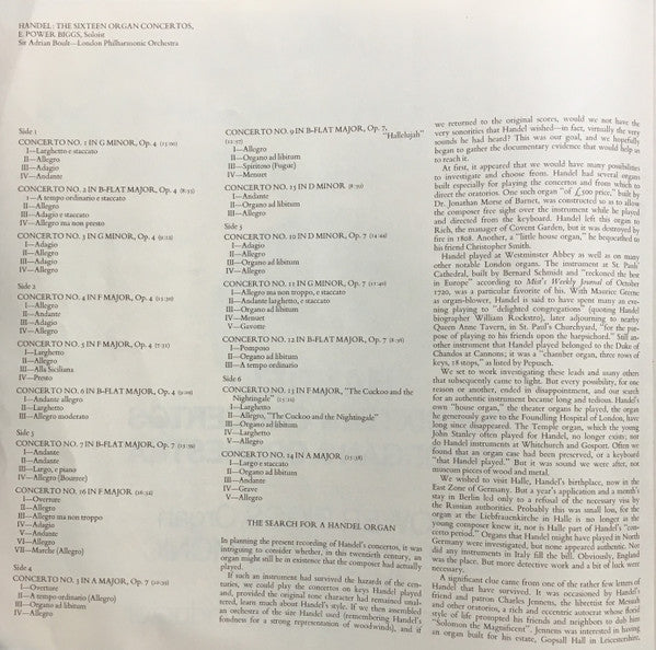 Georg Friedrich Händel, E. Power Biggs, Sir Adrian Boult, London Philharmonic Orchestra – The Sixteen Organ Concertos (3xLP) LP vinyl record, image 10 of 10