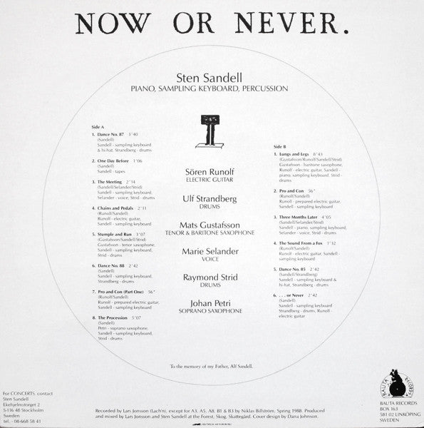 Sten Sandell – Now Or Never LP vinyl record, image 2 of 4