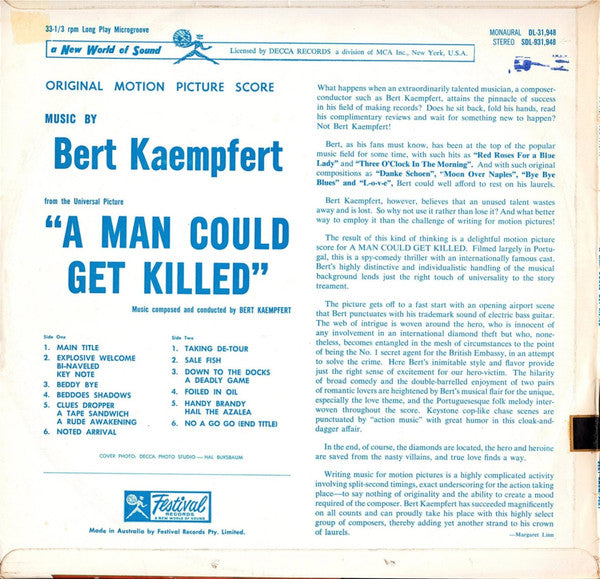Bert Kaempfert – A Man Could Get Killed (Original Motion Picture Score) LP vinyl record, image 2 of 4