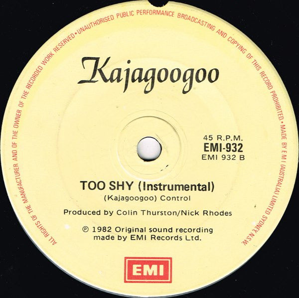 Kajagoogoo – Too Shy 7" vinyl record, image 2 of 3