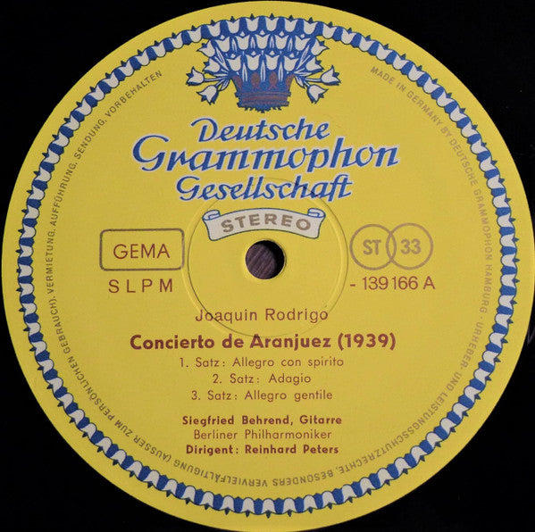 Joaquín Rodrigo, Mario Castelnuovo-Tedesco, Siegfried Behrend – Concierto de Aranjuez / Concerto In D LP vinyl record, image 3 of 4