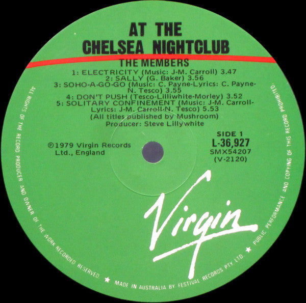 The Members – At The Chelsea Nightclub LP vinyl record, image 3 of 4