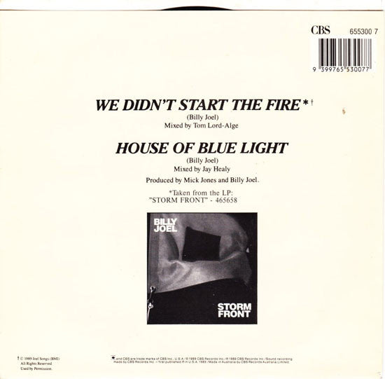 Billy Joel – We Didn't Start The Fire 7" vinyl record, image 2 of 4