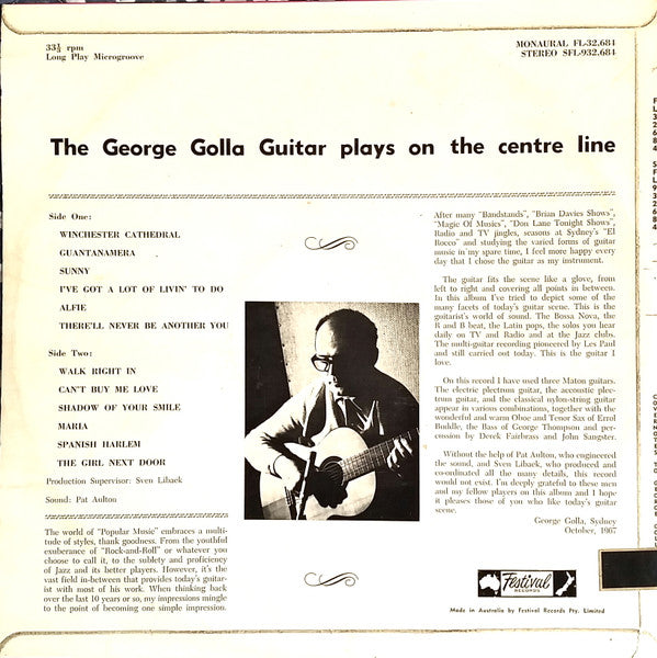 George Golla – The George Golla Guitar Plays ...On The Centre Line LP vinyl record, image 2 of 4