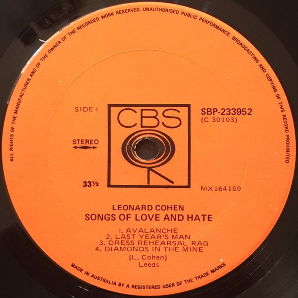 Leonard Cohen – Songs Of Love And Hate LP vinyl record, image 3 of 4