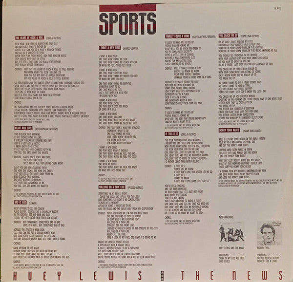 Huey Lewis & The News – Sports LP vinyl record, image 3 of 6