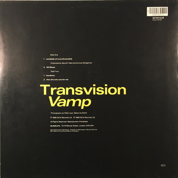 Transvision Vamp – Landslide Of Love 12" vinyl record, image 2 of 4