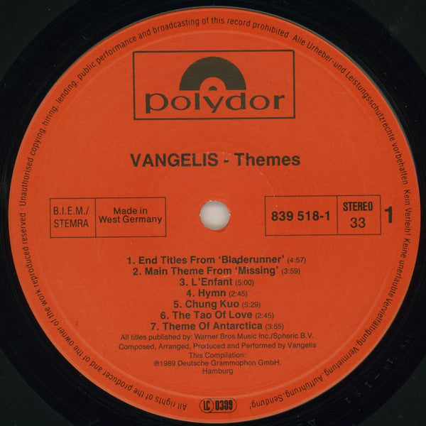 Vangelis – Themes LP vinyl record, image 5 of 6