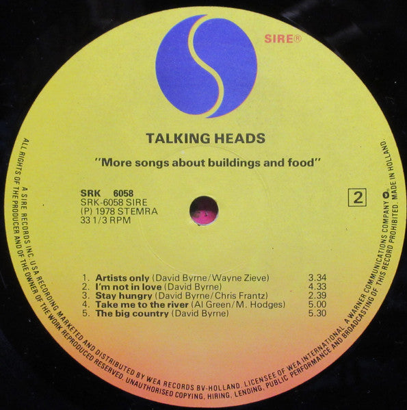 Talking Heads – More Songs About Buildings And Food LP vinyl record, image 4 of 6