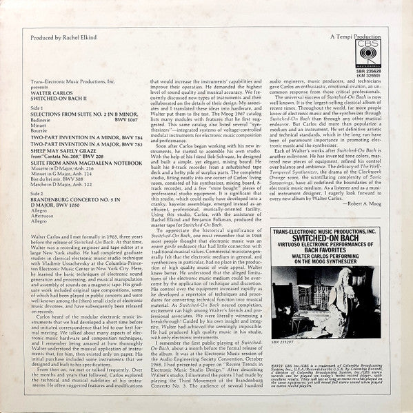 Walter Carlos – Switched-On Bach II LP vinyl record, image 2 of 4