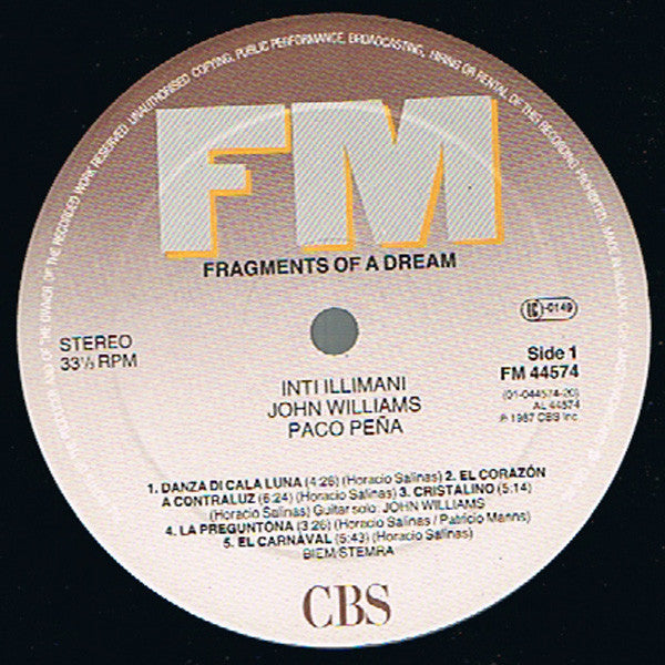 Inti Illimani, John Williams, Paco Peña – Fragments Of A Dream LP vinyl record, image 3 of 4