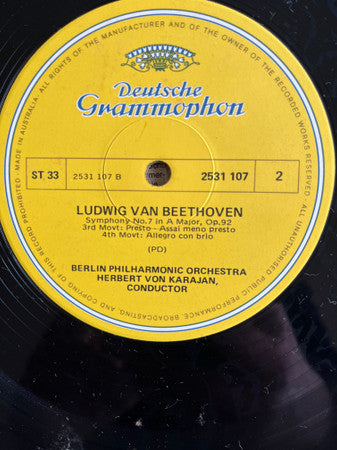Ludwig van Beethoven, Herbert von Karajan, Berliner Philharmoniker – Symphonie Nr. 7 LP vinyl record, image 4 of 4
