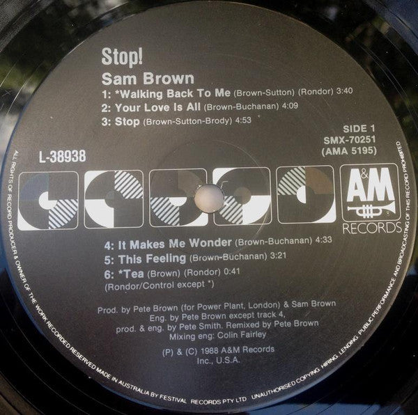 Sam Brown – Stop! LP vinyl record, image 3 of 7