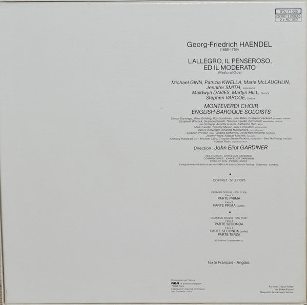 Georg Friedrich Händel, The Monteverdi Choir, The English Baroque Soloists, John Eliot Gardiner – L'Allegro, Il Penseroso Ed Il Moderato LP vinyl record, image 2 of 8