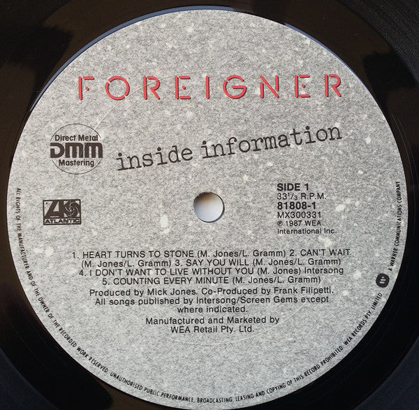 Foreigner – Inside Information LP vinyl record, image 3 of 4