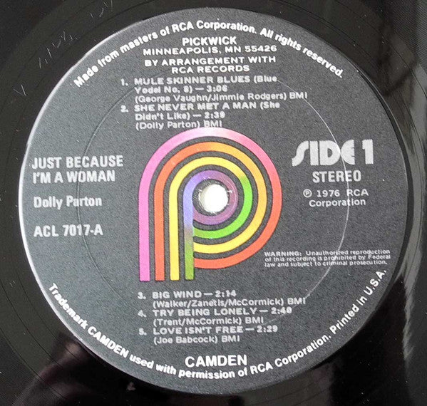 Dolly Parton – Just Because I'm A Woman LP vinyl record, image 3 of 4