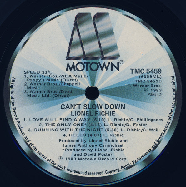 Lionel Richie – Can't Slow Down LP vinyl record, image 6 of 7