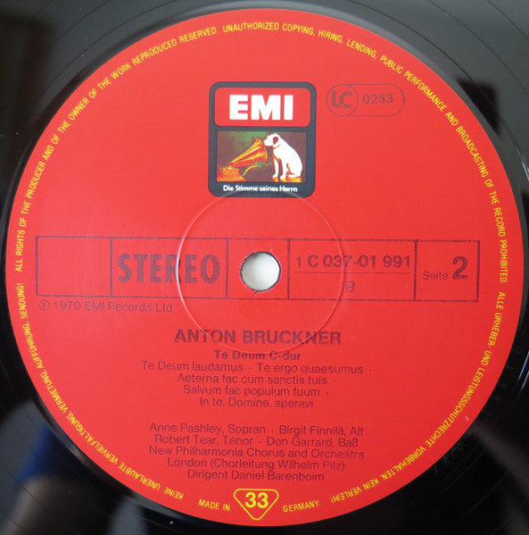 Anton Bruckner, Johann Sebastian Bach, Daniel Barenboim – Te Deum / Magnificat LP vinyl record, image 4 of 4