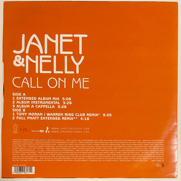 Janet Jackson, Nelly – Call On Me 12" vinyl record, image 4 of 4