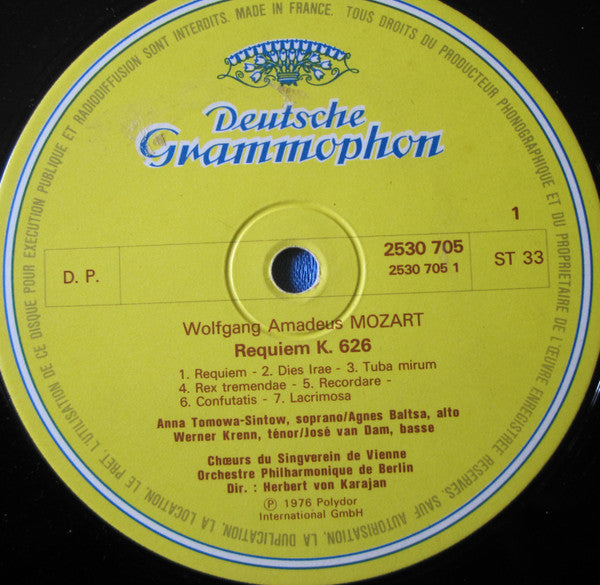 Wolfgang Amadeus Mozart, Anna Tomowa-Sintow, Agnes Baltsa, Werner Krenn, José Van Dam, Wiener Singverein, Berliner Philharmoniker, Herbert Von Karajan – Requiem LP vinyl record, image 3 of 4