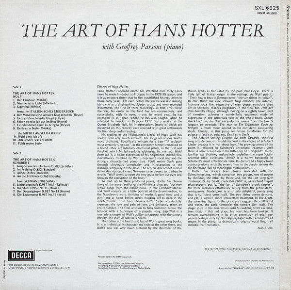 Hans Hotter, Geoffrey Parsons – The Art Of Hans Hotter LP vinyl record, image 2 of 6