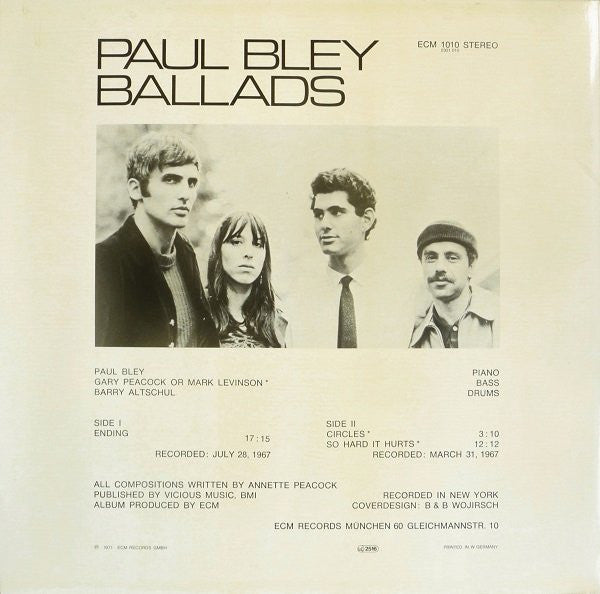 Paul Bley – Ballads LP vinyl record, image 2 of 2