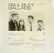 Paul Bley – Ballads LP vinyl record, image 2 of 2