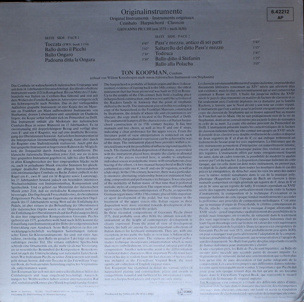 Ton Koopman – Cembalo • Harpsichord LP vinyl record, image 2 of 4
