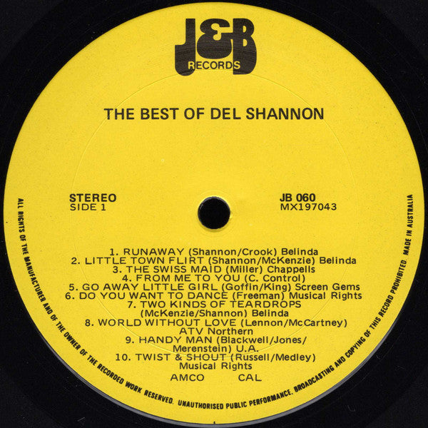 Del Shannon – The Very Best Of Del Shannon LP vinyl record, image 3 of 4