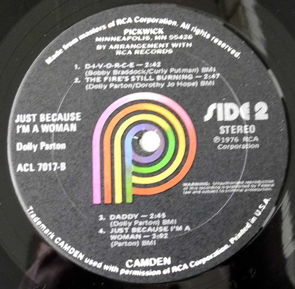 Dolly Parton – Just Because I'm A Woman LP vinyl record, image 4 of 4
