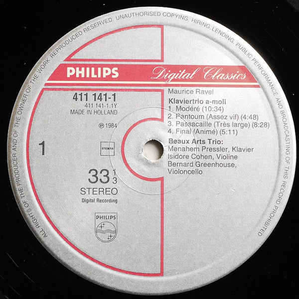 Beaux Arts Trio, Maurice Ravel, Ernest Chausson – Piano Trios • Klaviertrios LP vinyl record, image 4 of 5