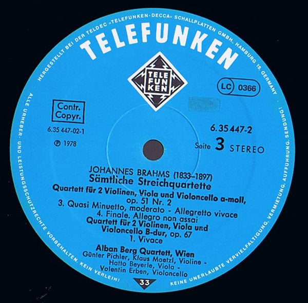 Johannes Brahms, Alban Berg Quartett – Sämtliche Streichquartette = Complete String Quartets = Intégrales Des Quatuors A Cordes (2xLP) LP vinyl record, image 5 of 9