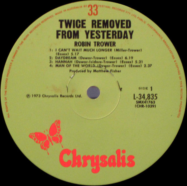 Robin Trower – Twice Removed From Yesterday LP vinyl record, image 3 of 4