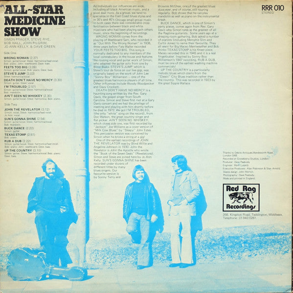 Simon Prager, Steve Rye, Bob Hall – All-Star Medicine Show LP vinyl record, image 2 of 6