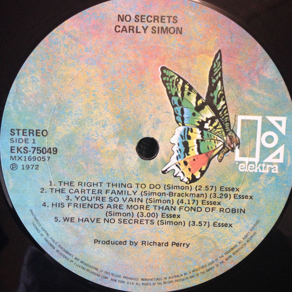 Carly Simon – No Secrets LP vinyl record, image 4 of 5