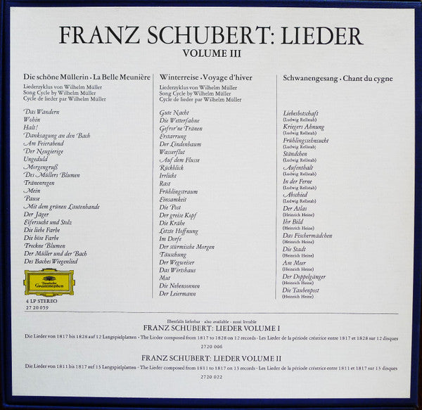 Franz Schubert, Dietrich Fischer-Dieskau, Gerald Moore – Lieder Volume 3 - Die Schöne Müllerin • Winterreise • Schwanengesang (4xLP) LP vinyl record, image 2 of 10