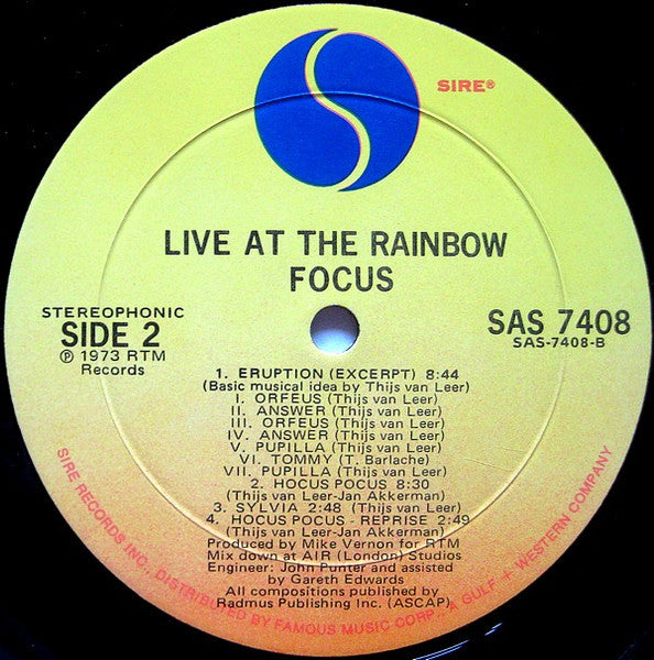 Focus – Live At The Rainbow LP vinyl record, image 4 of 4