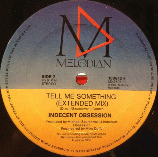 Indecent Obsession – Tell Me Something 12" vinyl record, image 4 of 4