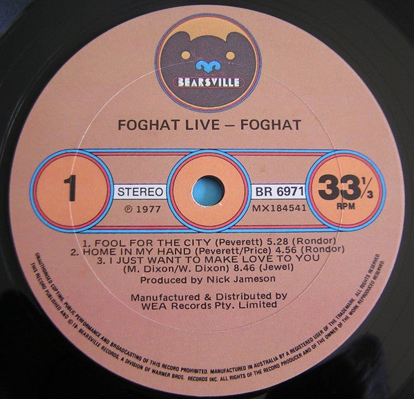 Foghat – Live LP vinyl record, image 4 of 5