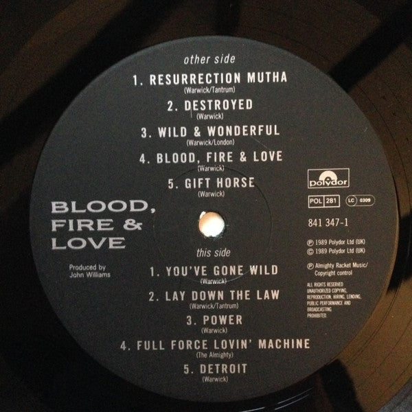 The Almighty – Blood, Fire & Love LP vinyl record, image 4 of 6