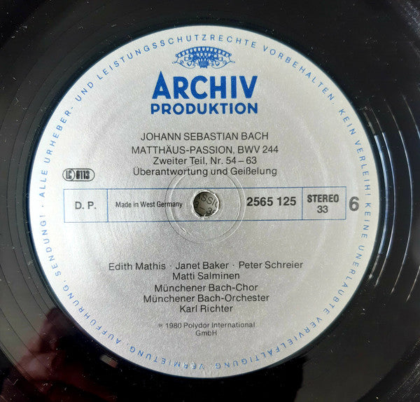 Johann Sebastian Bach, Edith Mathis, Janet Baker, Peter Schreier, Dietrich Fischer-Dieskau, Matti Salminen, Münchener Bach-Chor, Regensburger Domspatzen, Münchener Bach-Orchester, Karl Richter – Matthäus Passion = St. Matthew Passion = La... (4xLP) LP vinyl record, image 4 of 5