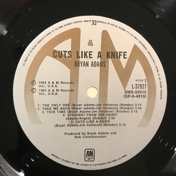 Bryan Adams – Cuts Like A Knife LP vinyl record, image 2 of 3