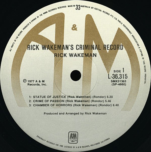 Rick Wakeman – Rick Wakeman's Criminal Record LP vinyl record, image 5 of 6