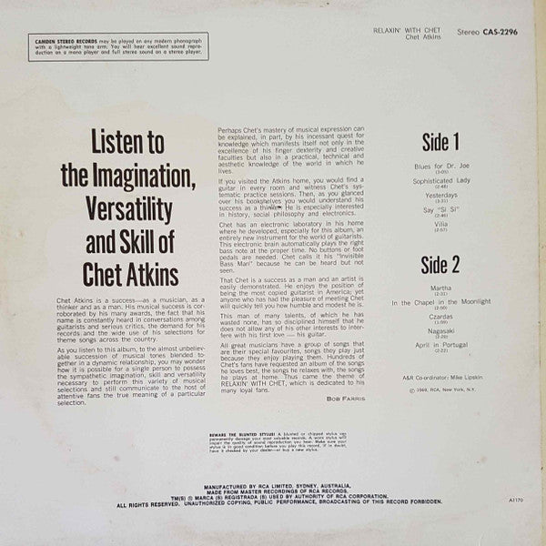 Chet Atkins – Relaxin' With Chet LP vinyl record, image 2 of 3
