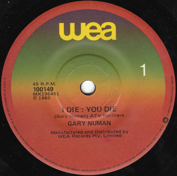Gary Numan – I Die : You Die 7" vinyl record, image 1 of 2