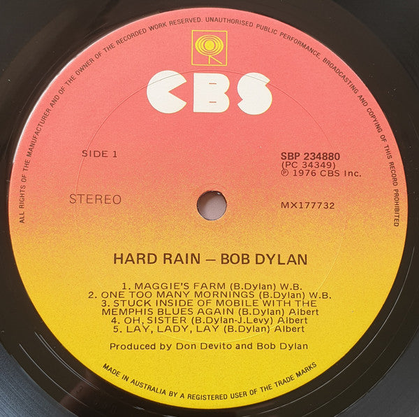 Bob Dylan – Hard Rain LP vinyl record, image 3 of 5