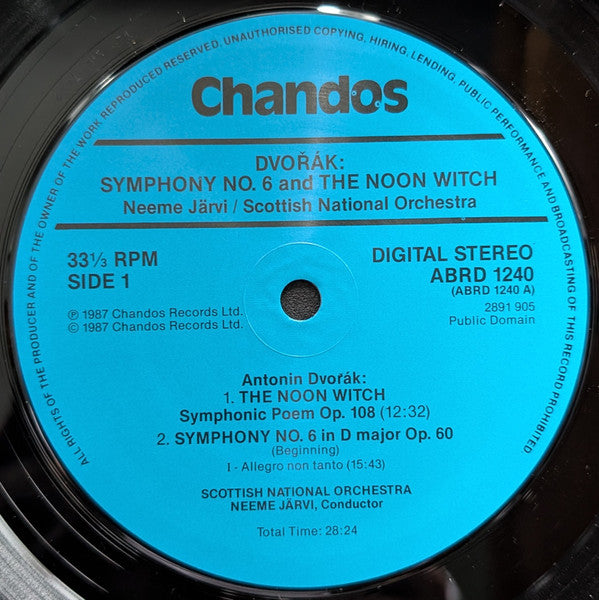 Antonín Dvořák, Royal Scottish National Orchestra, Neeme Järvi – Symphony No. 6 In D Major Op.60 / The Noon Witch (Symphonic Poem Op.108) LP vinyl record, image 3 of 4