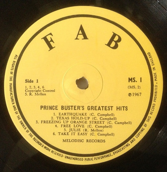 Prince Buster – Fabulous Greatest Hits LP vinyl record, image 3 of 3