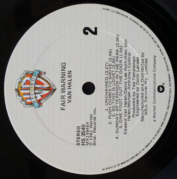 Van Halen – Fair Warning LP vinyl record, image 6 of 6